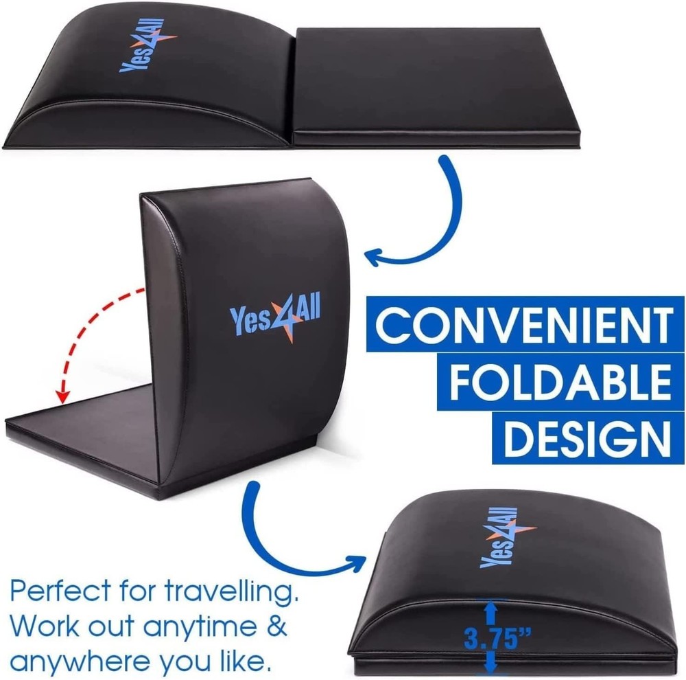 Foldable Ab Exercise Mat with Tailbone Support for Ultimate Comfort - Black