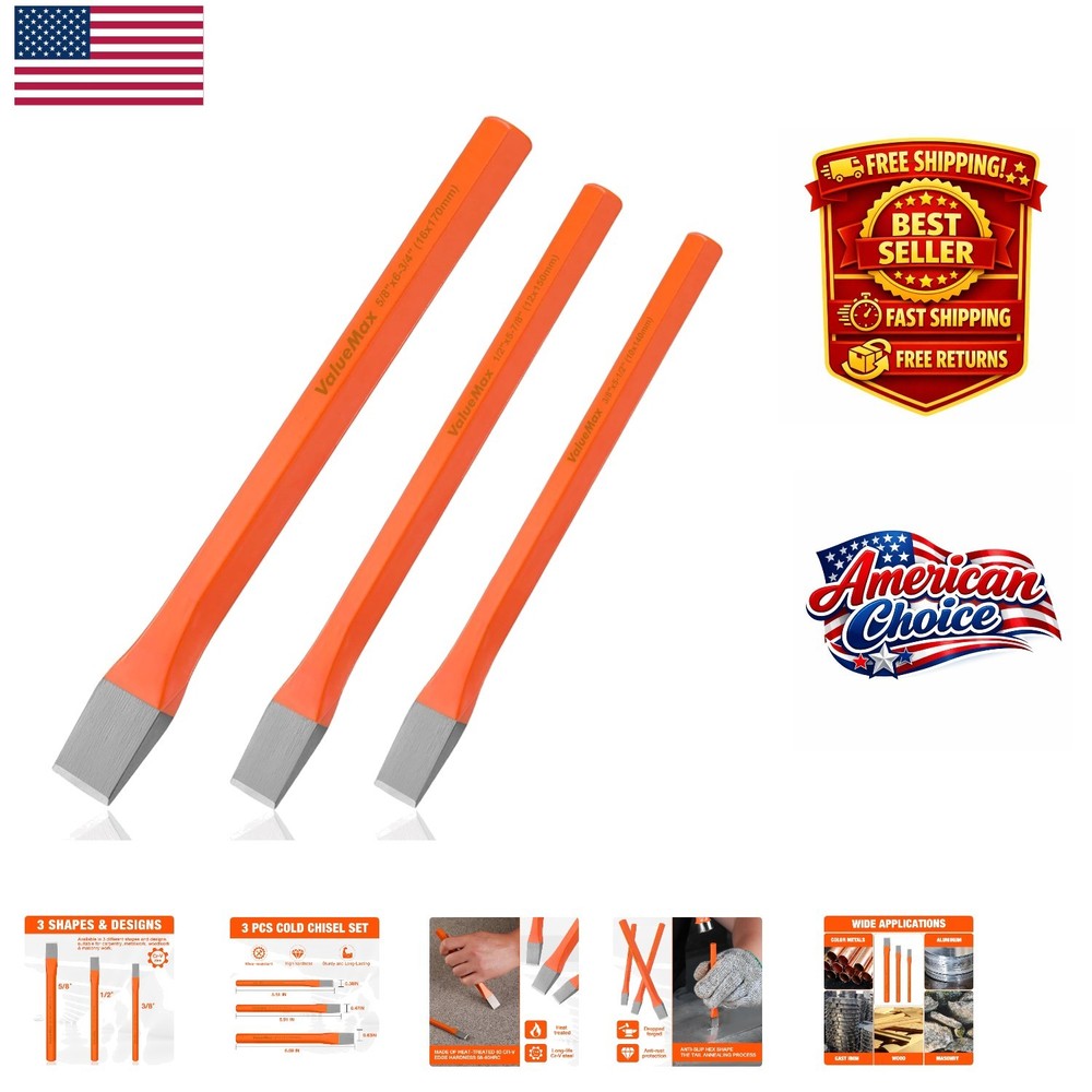 Professional Quality 3-Piece Cold Chisel Set - Heavy Duty for Woodwork & Masonry