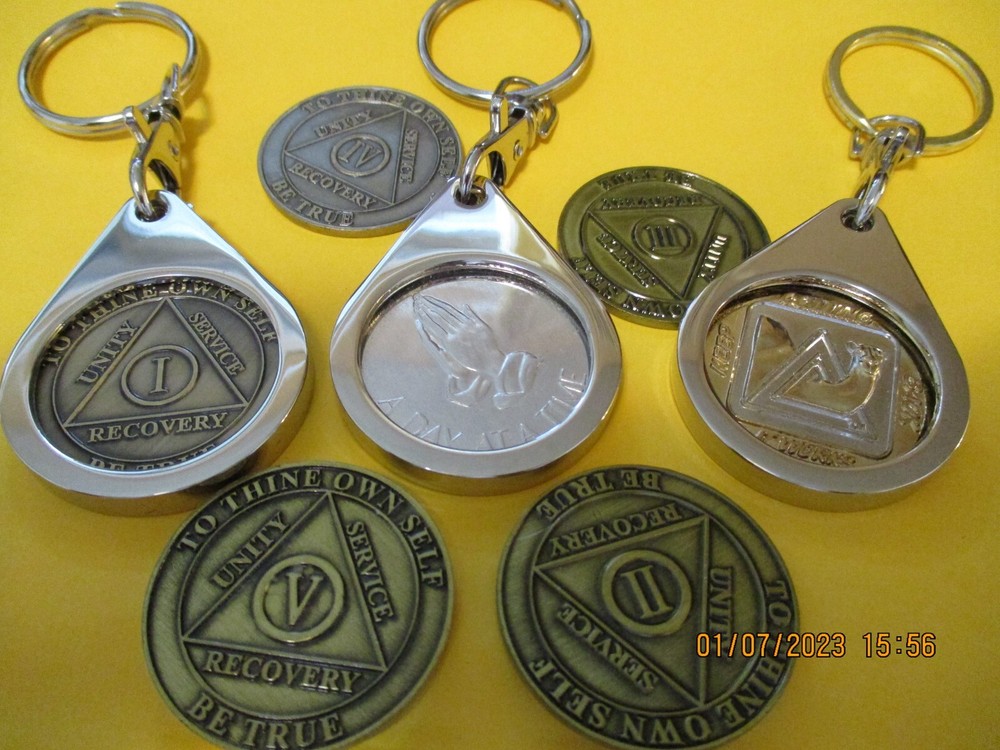 Coin Pink Butterfly Into Action Tri-plate 12 Step Programs