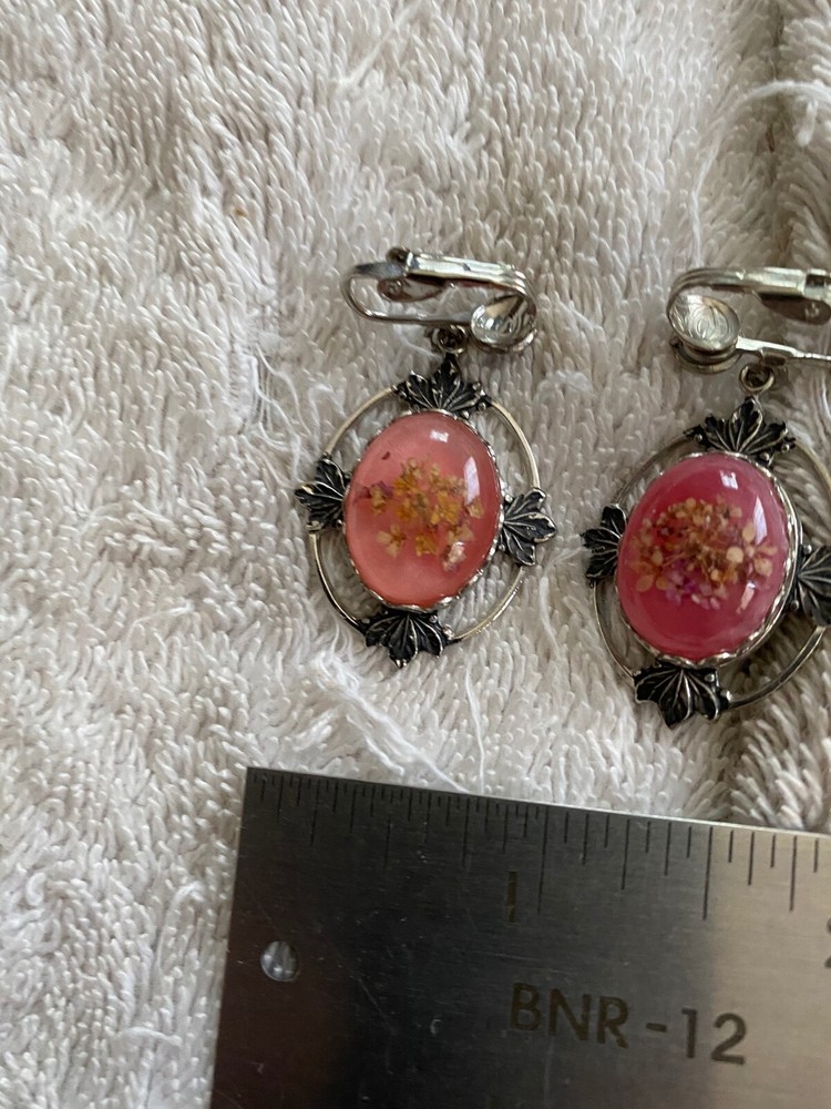 Vintage Lucite Earrings Pink Screwback