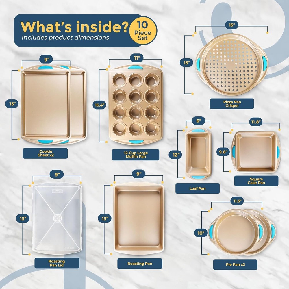 Baking Pan 10 Piece Nonstick Oven Bakeware Kitchen Set with Silicone Handles