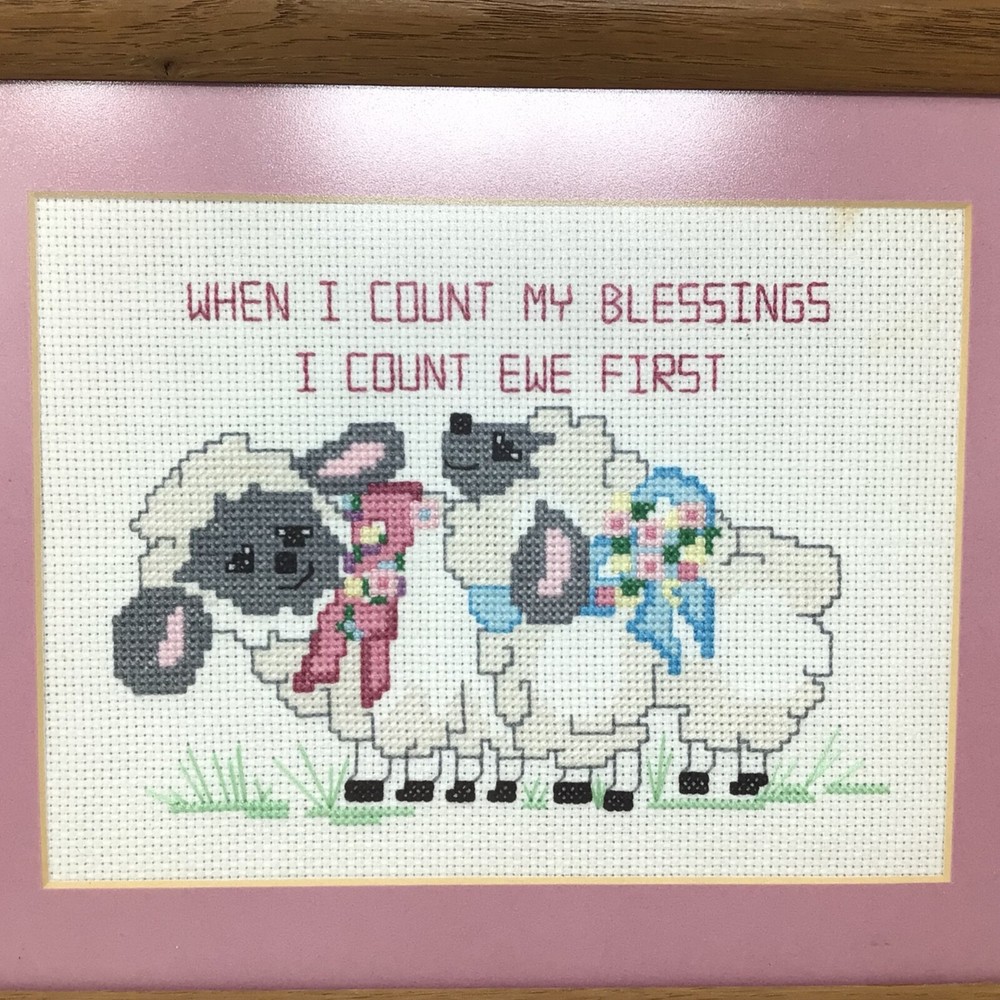 Golden Bee Completed Counted Cross Stitch Sheep Count Blessings Ewe Framed Lamb