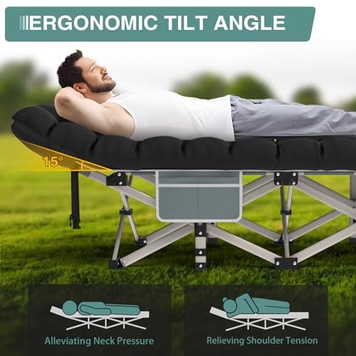 Camping Cot for Adults, Heavy Basic - 75x28x15" Gray Cot + Onyx Pad(update)