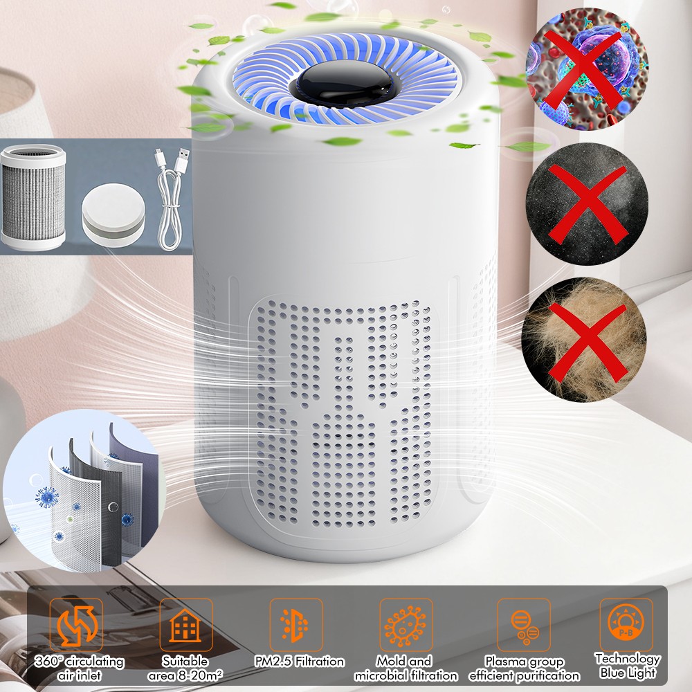 Mini Air Purifier Uses Negative Ion Technology W/Filter Dust Bacteria Particles