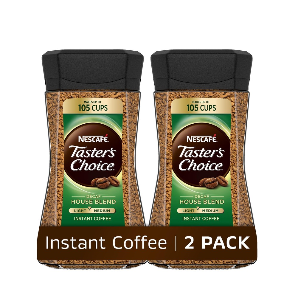 Decaf Instant Coffee Light Medium Roast House Blend 2 Jars 7 Oz Each