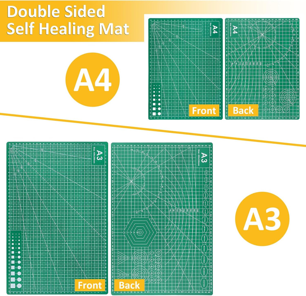 2 Pcs Large Cutting Mat Self Healing,Double Sided,Grid Line and Angles Help to C
