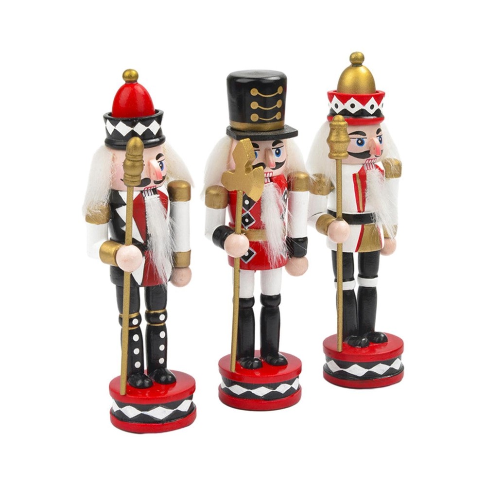 3x Christmas Nutcracker Figures Wooden Nutcracker Statue 14cm Desktop Crafts