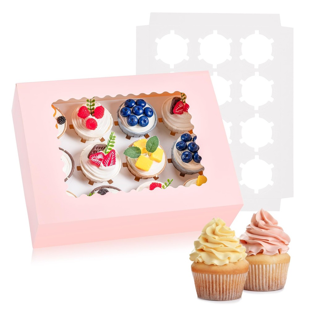 Hoewina 6PCS Cupcake Boxes - Hold 12 Count Cupcake Containers with Window, Food