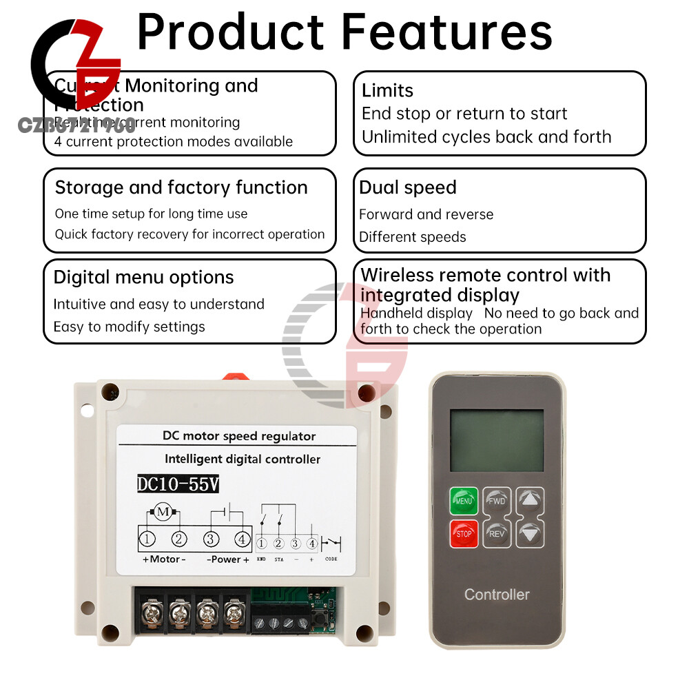 DC 10V-55V 30A Intelligent Brush Motor Speed Controller Display Remote Control