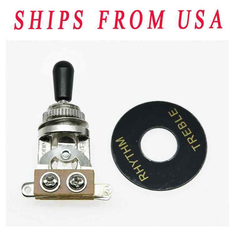 Chrome 3 Way Toggle Switch with Black Tip and Plate Fits Les Paul SG Epiphone