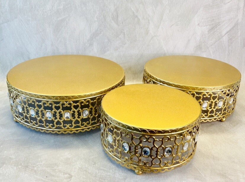 Set 3 8" / 10"/ 12" Cake stand riser Gold
