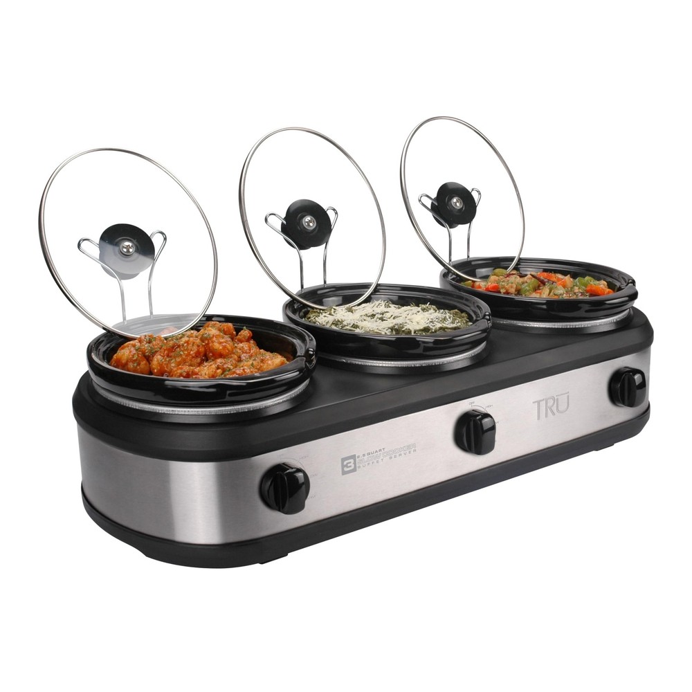 TRU Triple Buffet Server - Three 2.5 Quart Removable Crock Inserts - Slow Cooker