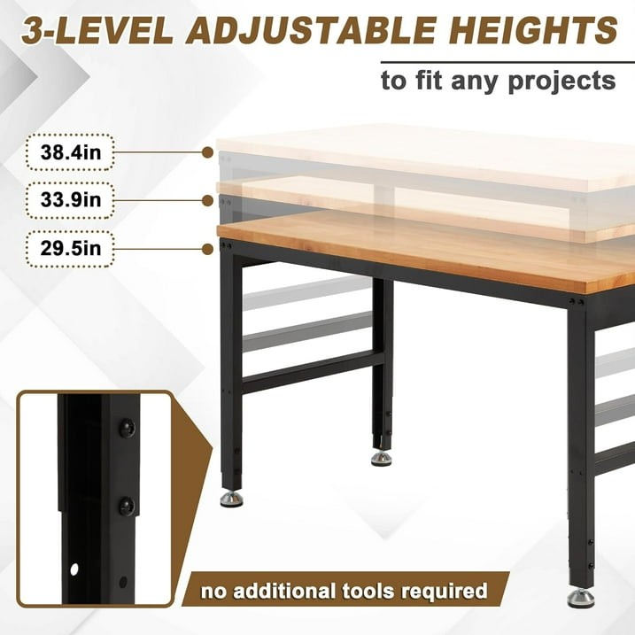 HARIPUL 48" ADJUSTABLE WORKBENCH WITH POWER OUTLETS, 2000 LBS - - Scratch & Dent