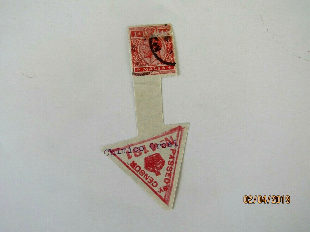 Malta #51, #4181 Passed by Censor, Cut from Envelope,"Chimico Croci" 1920 era