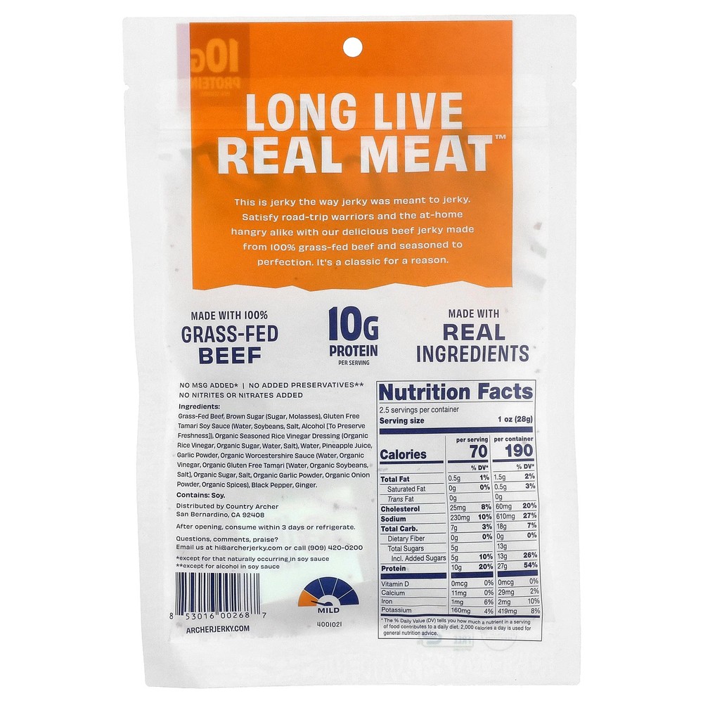 Grass-Fed Beef Jerky, Teriyaki, 2.5 oz (71 g)