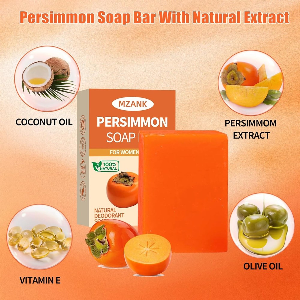 3 Pack Persimmon Soap Bar for Odor Control Natural Deodorant Body Face Soap