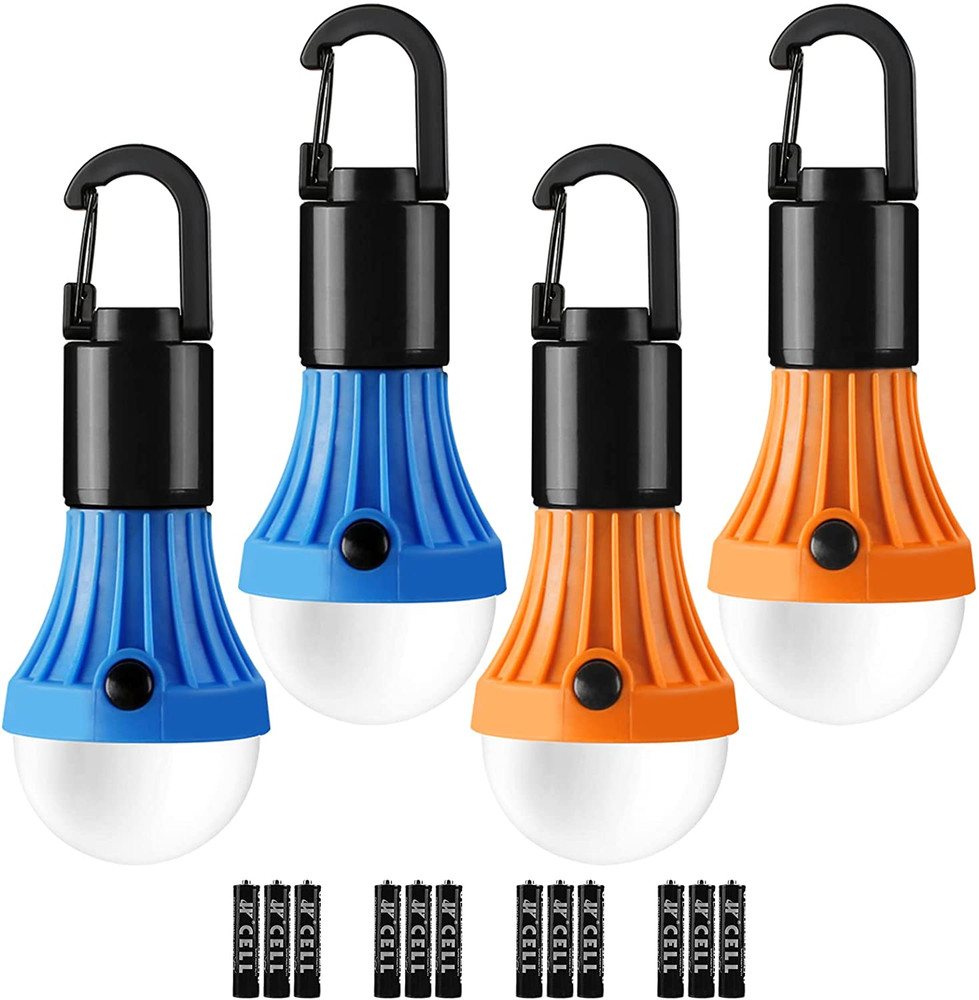 LED Camping Lanterns - 3 Modes, Clip Hook, Collapsible, 4-Pack with Batteries