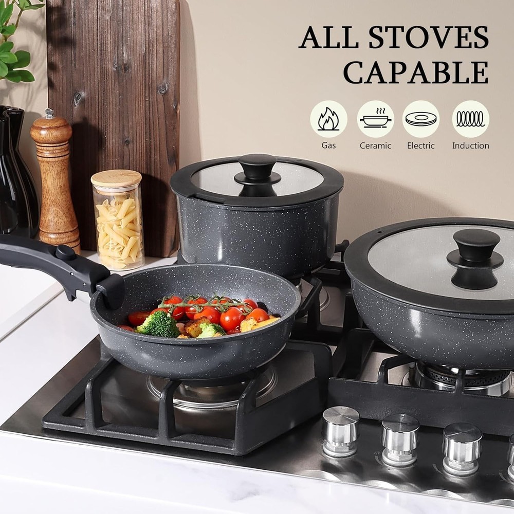 Space-Saving 5-Piece Induction Cookware Set - Non Toxic & Dishwasher Safe