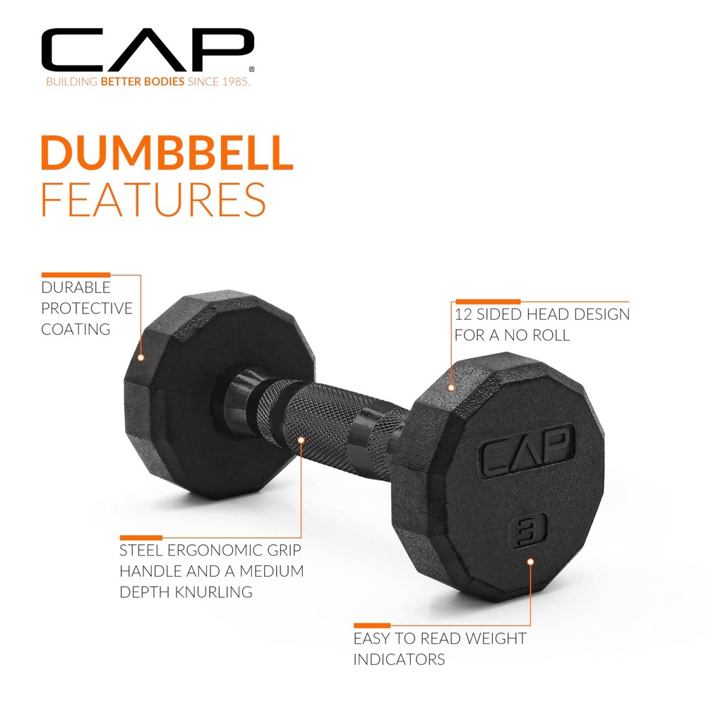 3 LB Coated 12Sided Dumbbell Pair with Black Handle for Strength Training