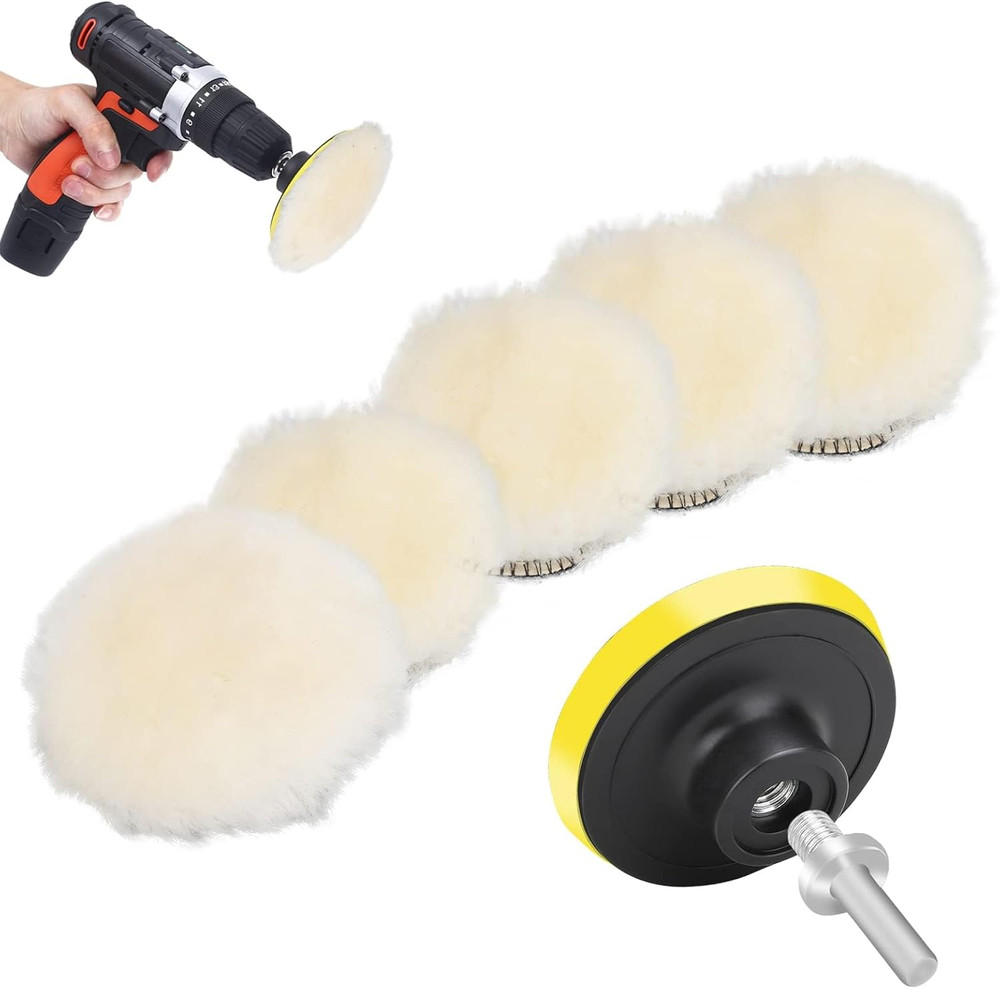 Linkstyle 7PCS 3In Wool Polishing Buffing Pad, with Hook and Loop Back, for Dril