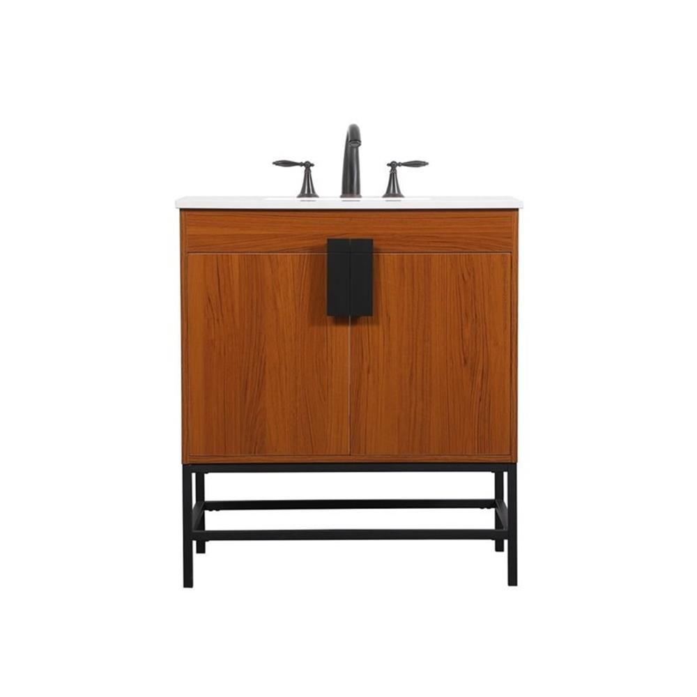 Elegant Decor Eugene 30" Aluminum MDF Single Bathroom Vanity in Teak