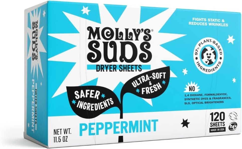 Fabric Softener Dryer Sheets Peppermint 120 Count Plant-Based Static Reducer