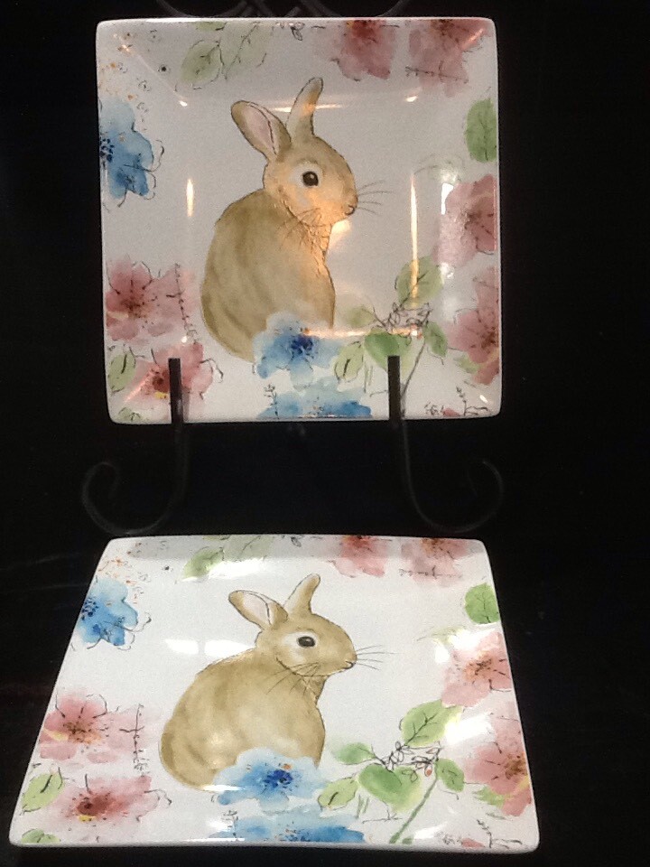 222fifth Bastia Bunny Easter 4 New Square Salad Plates
