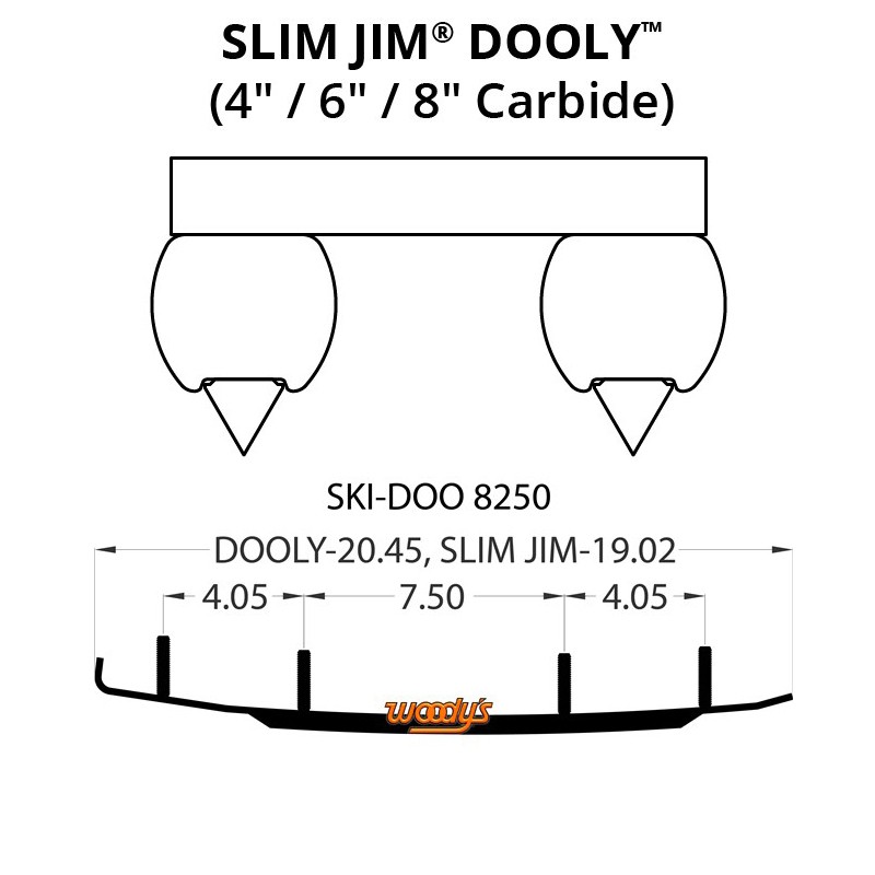 Woodys Dooly Carbide Wear Rods-4in. for 2000-2004 Ski-Doo Summit 800 Highmark