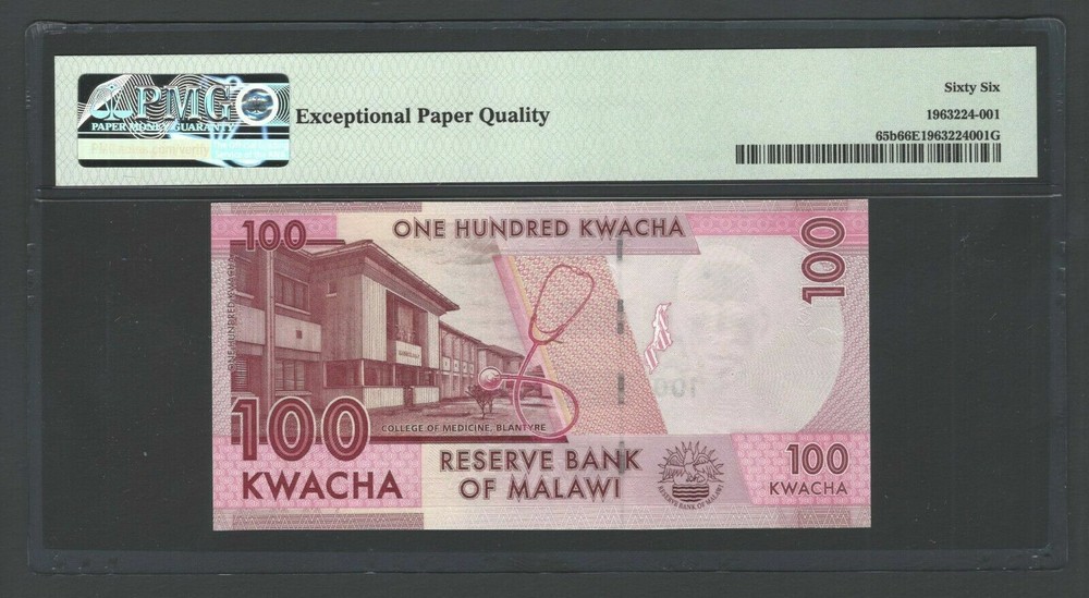 Malawi 100 Kwacha 2016 P65b Uncirculated Graded 66