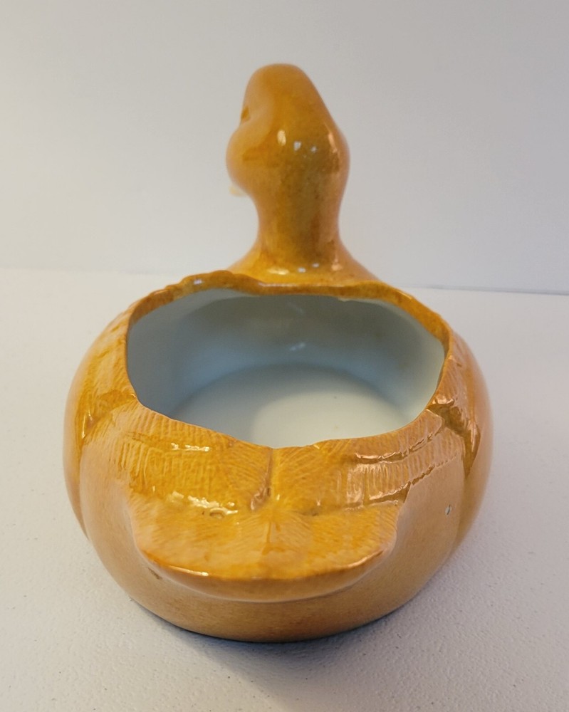 Ceramic Duck Planter Orange/Yellow Speckled Spring Decor Gardening
