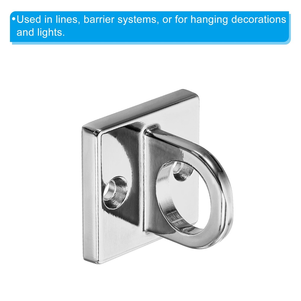 Pad Eye Plate U Hooks Ceiling Hook Wall Mount Loop for Hanging Ropes Silver 2pcs