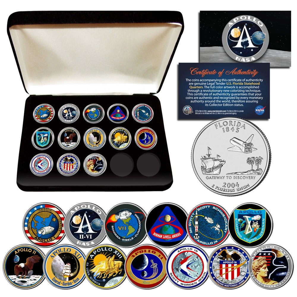APOLLO SPACE MISSIONS U.S Quarters 13-Coin Complete Set NASA PROGRAM with Box