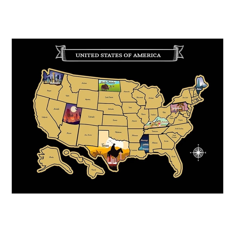 Scratch Off Travel Map Poster Tracker Landmark Adventure Wall Decor