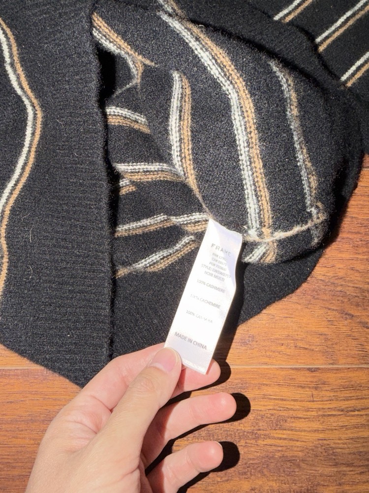 Frame Medium Black Brown Mock Neck Cashmere Sweater
