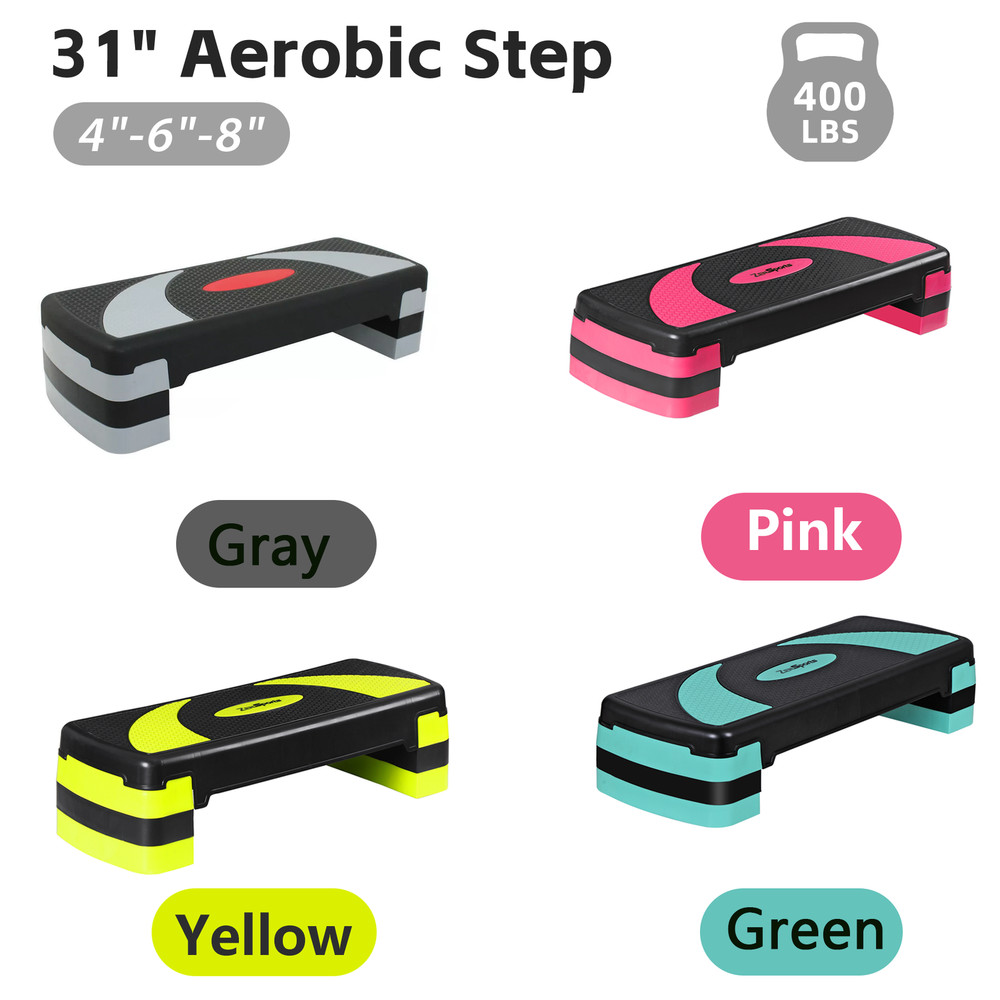 31" Adjustable Aerobic Step Platform Exercise Stepper for Workout 3 Colors