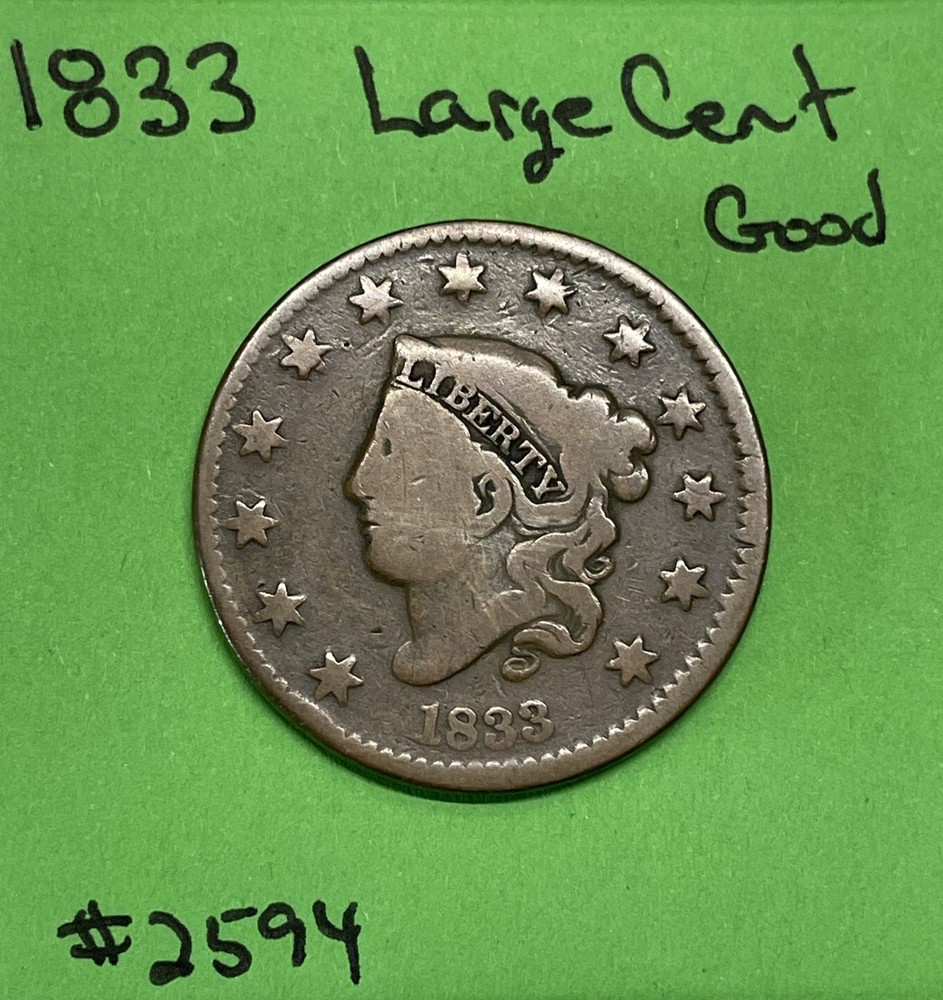 1833 Large Cent 1c Good Rev Mark