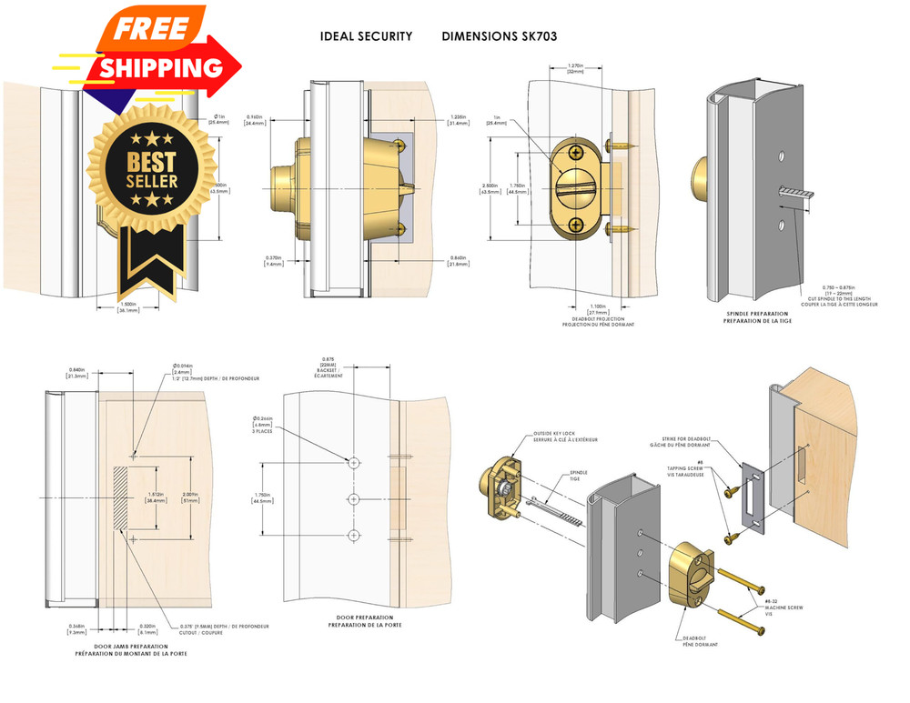 Ideal Security Model 703 Keyed Deadbolt for Storm and Screen Doors, White