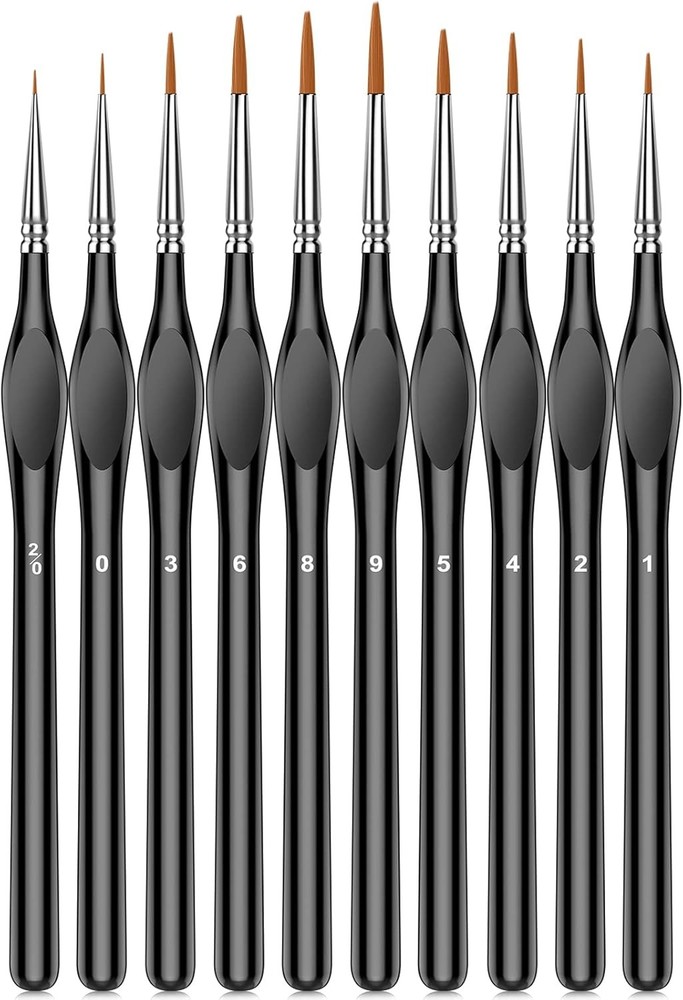 10Pcs Micro Paint Brushes Set with Triangular Handles - For 10, Black