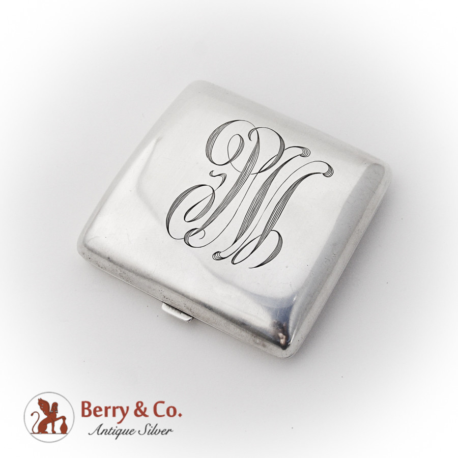 Curved Square Form Cigarette Case Sterling Silver Mono WC TWA 1922