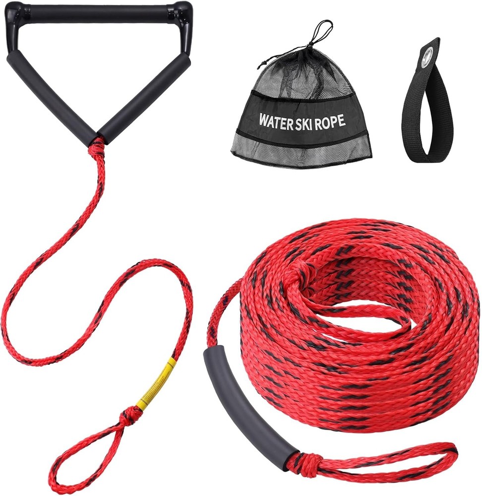 75ft Wakeboard Rope with Floating Handle 2-Section Tow Line Red/Blk, Performance
