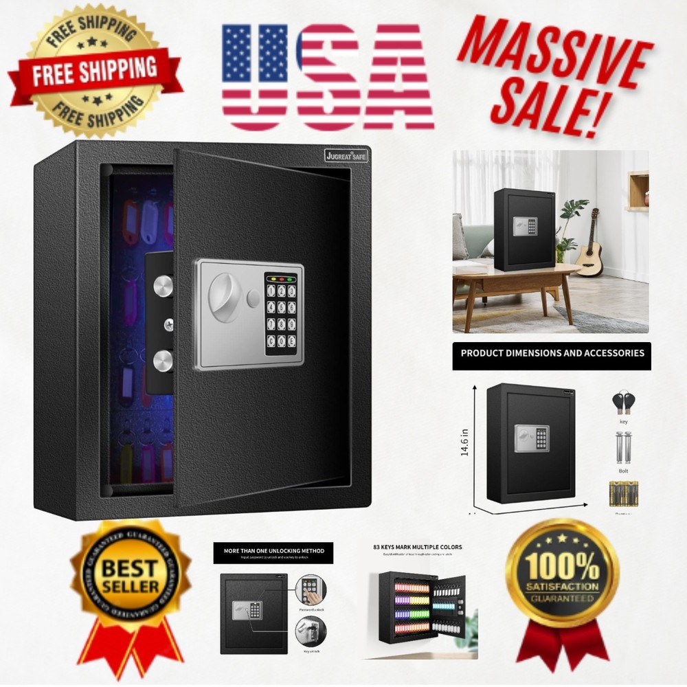 Compact 80 Key Electronic Safe with Sensor Light - Wall-Mounted Security Storage