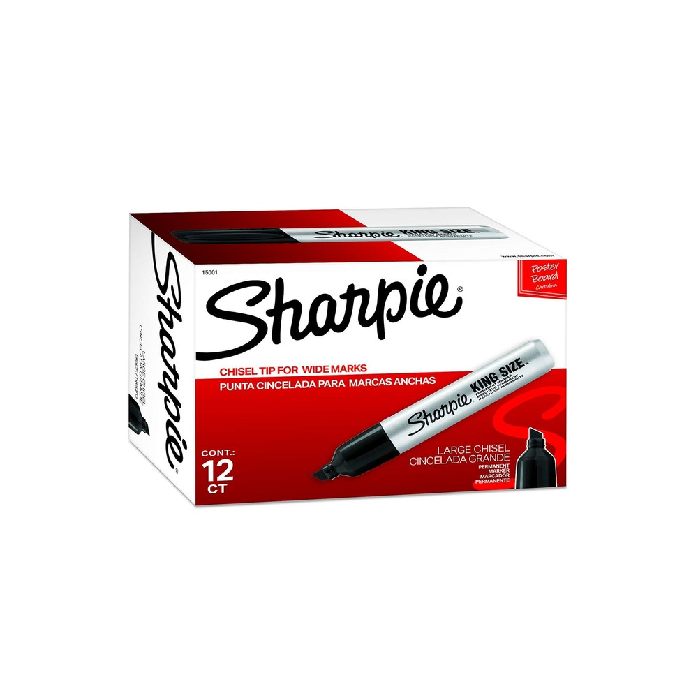 Sharpie - King Size Permanent Markers Chisel Tip Black - 12 Pack