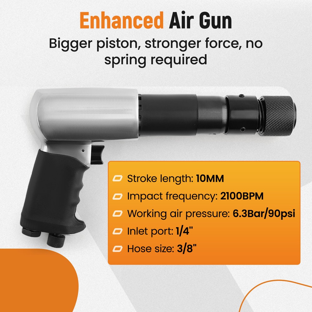 Air Hammer Piece Chisel Set Heavy Duty Multi-functional Hammer 2100 BPM w/ Case