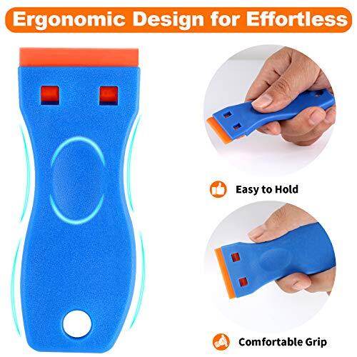 Plastic Razor Blade Scraper, 2PCS Scraper Tool with 60PCS Plastic Blades