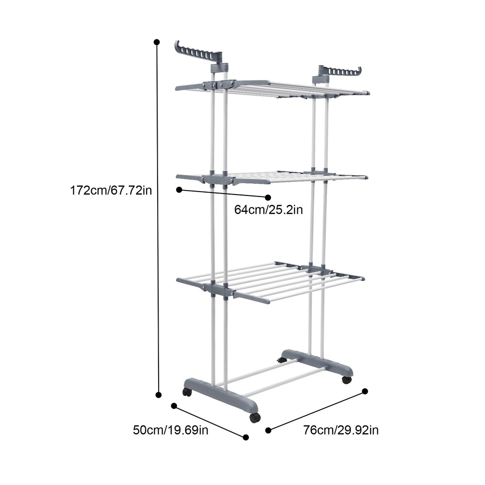67" Portable Folding Drying Rack With 6 Trays & 2 Side Wings