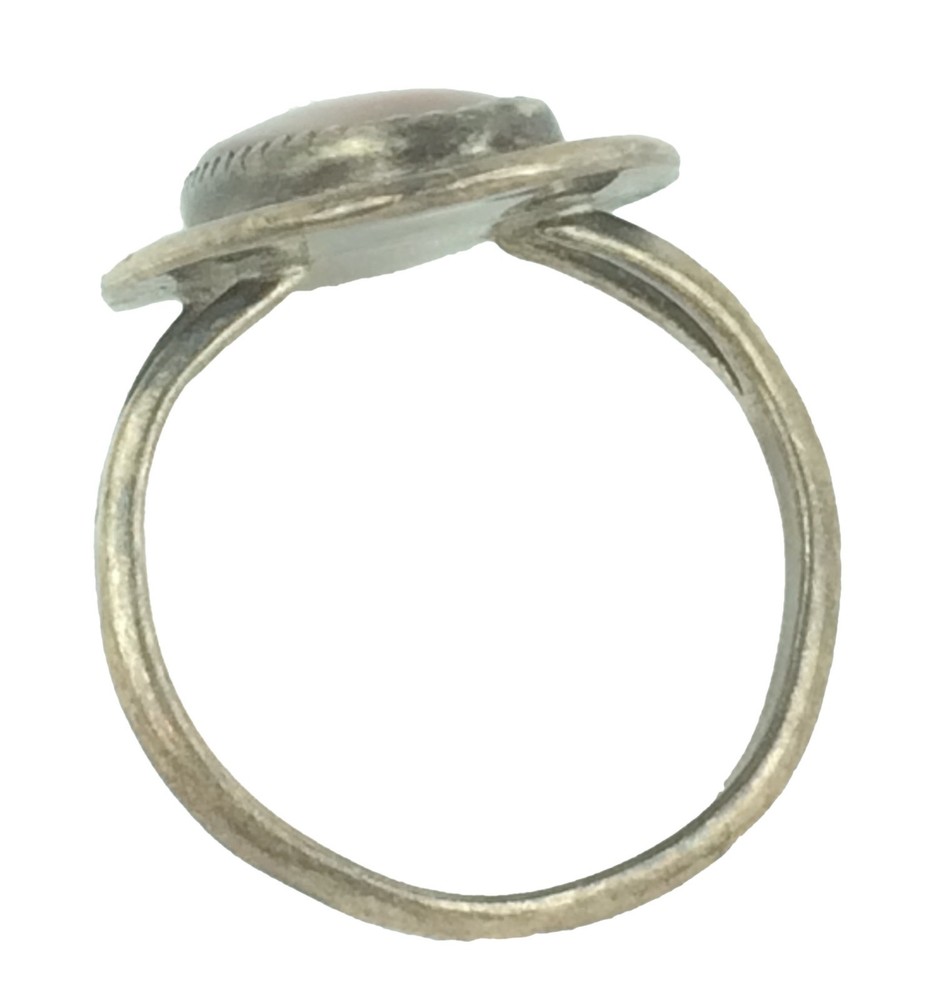 Vintage Sterling ? Ring Oval Pale Pink Stone Hand Made