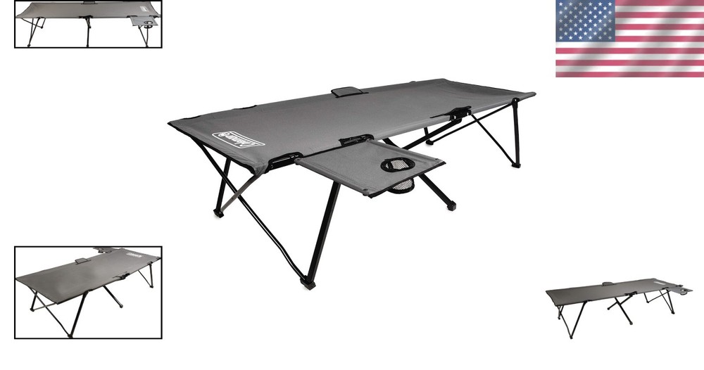 Portable Extra Wide Camping Cot with Removable Side Table - Easy Setup Included