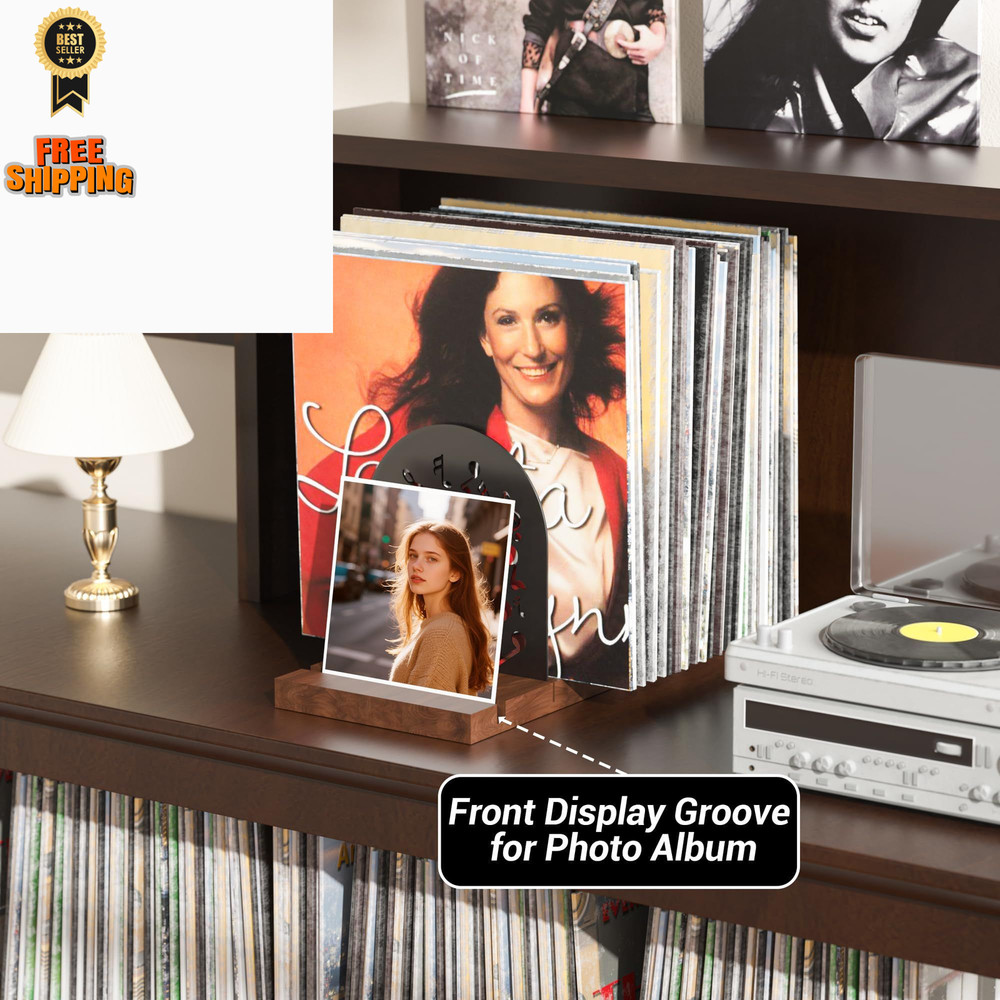 Vinyl Record Storage, Holder for 70-100 LP, Solid Pine Wood Brown