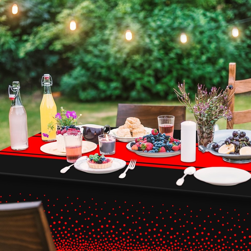 Red and Black Tablecloth Party Decorations 2 Pack, Disposable Plastic Table C...