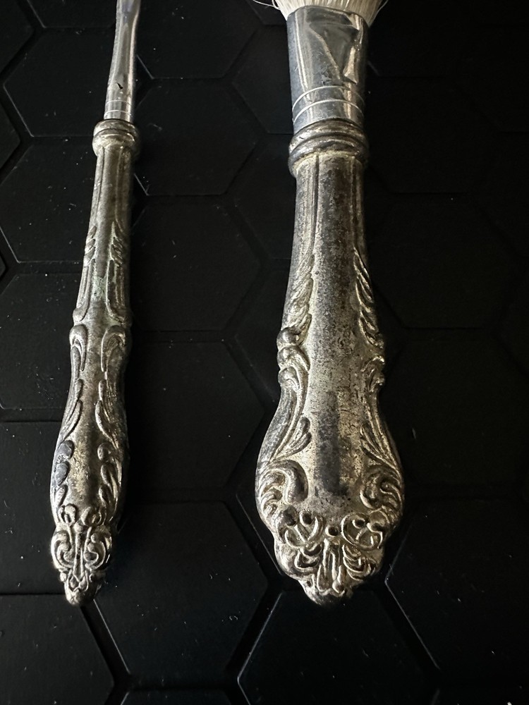 Vintage Silver Makeup Brushes Made In Korea